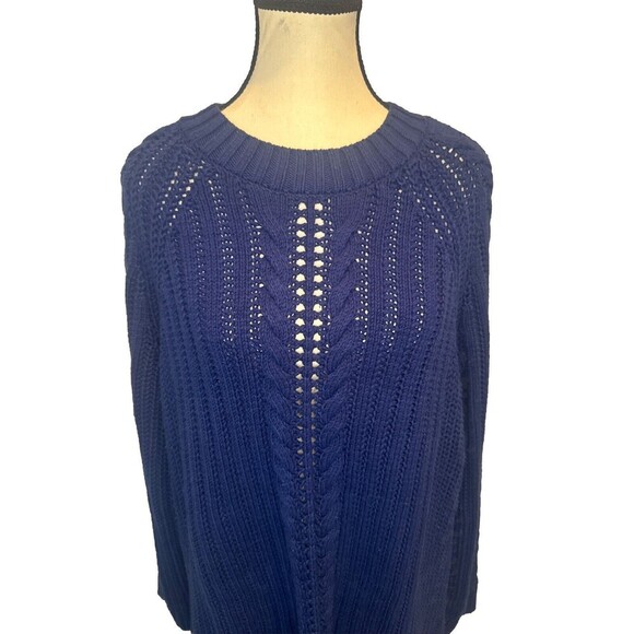 Woman Within Navy BLUE Long Sleeve Crew Neck Sweater Lagenlook Plus 18/20 - Picture 2 of 10